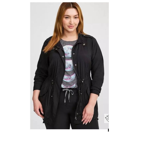 torrid Jackets & Blazers - TORRID Nylon Windbreaker Utility Jacket with Adjustable Waist Black 2X PLUS NWT